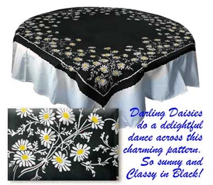 Daisies Black table cloth with white daisies on black background