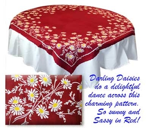Daisies Red table cloth with white daisies on red background